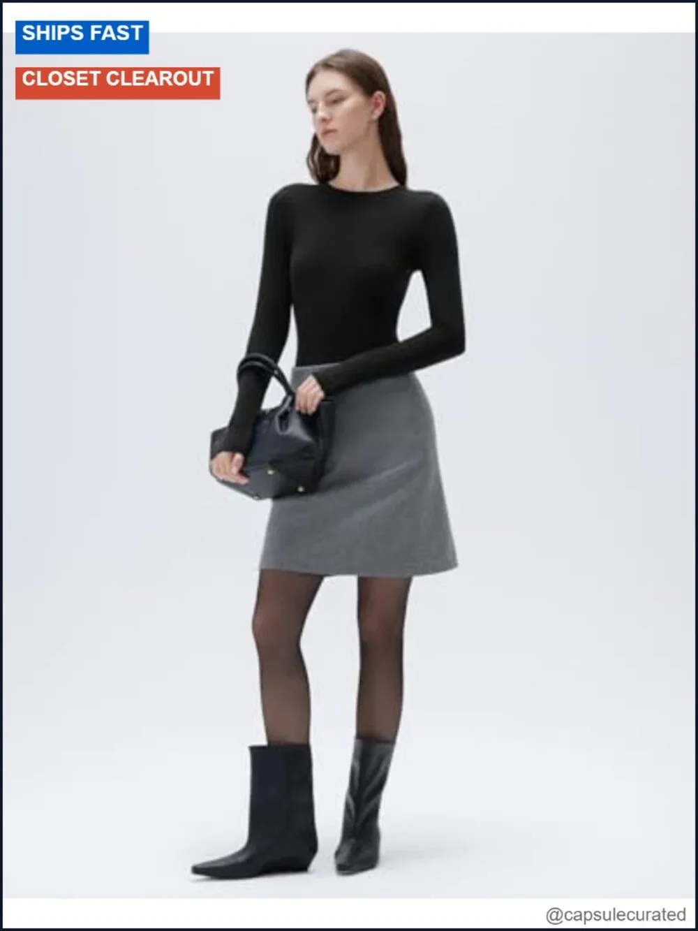 Semi Sheer Cashmere Modal Crew Neck Long Sleeve Fitted Tee